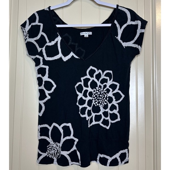 American Eagle By Payless Tops - American Eagle Modal blend knit navy blue‎ floral top blouse sz S Y2K